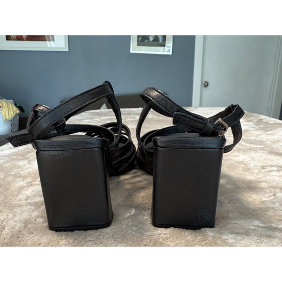 Seychelles Charter Black Leather Sandals Block Heel Square Toe Womens Size 8 - Picture 3 of 6